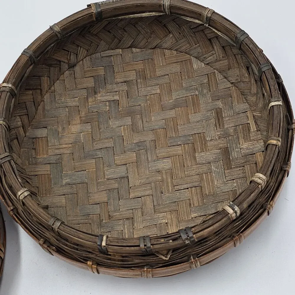 VTG 1950s Chinese Wicker Bamboo Sewing Basket w Colorful Beads Jadeite Tassels